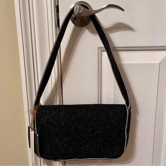 NWT Hand-Beaded Skull & Bones Purse Bag by From India To You, Black/Silver - Picture 5 of 17